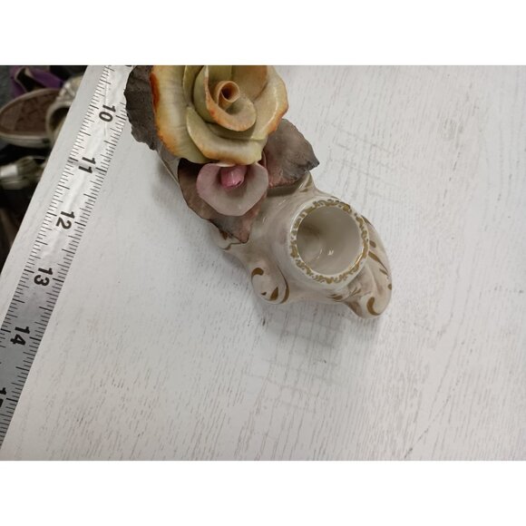 Vintage Capodemonte Ceramic 3D Floral Design Candelabra Triple Candle Holder - Picture 7 of 8